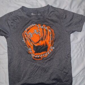 Under Armour Kids Charcoal Tee with Vibrant Orange Glove Design